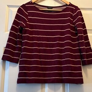 Ann Taylor Factory Burgundy and White Striped Long Sleeve Top
